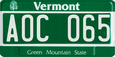 VT license plate AOC065