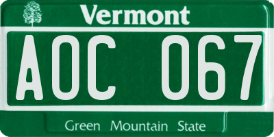 VT license plate AOC067