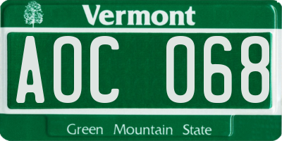 VT license plate AOC068