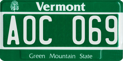 VT license plate AOC069
