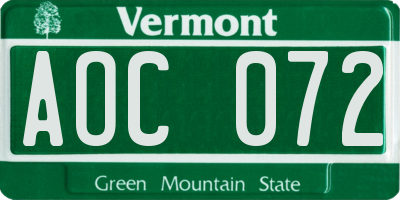 VT license plate AOC072