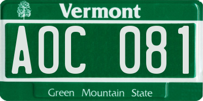 VT license plate AOC081