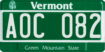 VT license plate AOC082