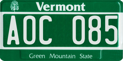 VT license plate AOC085
