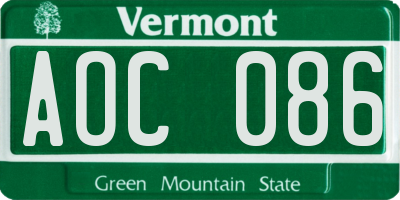 VT license plate AOC086