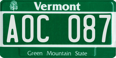 VT license plate AOC087