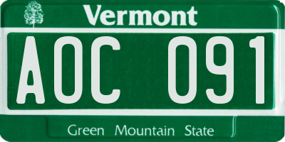 VT license plate AOC091