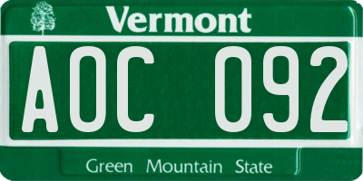 VT license plate AOC092