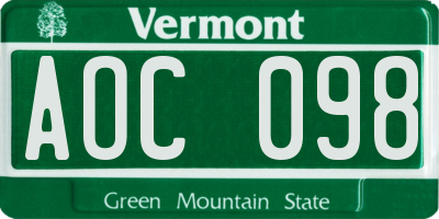 VT license plate AOC098