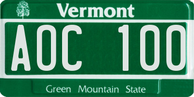VT license plate AOC100