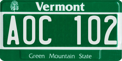 VT license plate AOC102