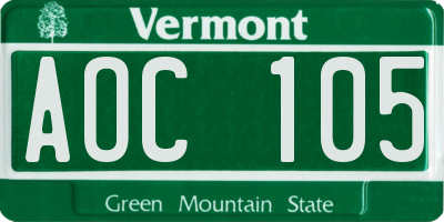 VT license plate AOC105