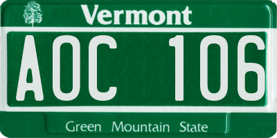 VT license plate AOC106