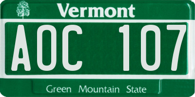 VT license plate AOC107