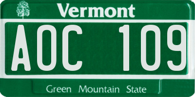 VT license plate AOC109