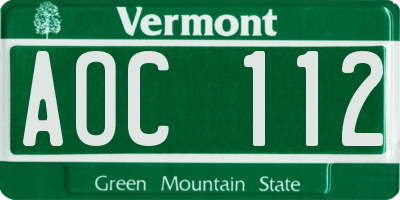 VT license plate AOC112