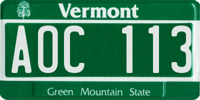 VT license plate AOC113