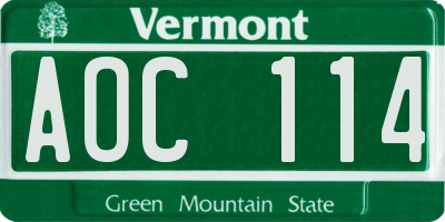 VT license plate AOC114