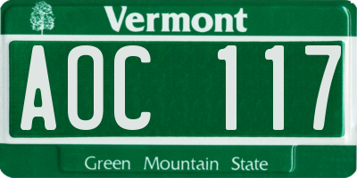 VT license plate AOC117