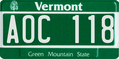 VT license plate AOC118