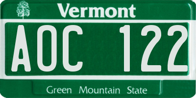 VT license plate AOC122