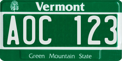VT license plate AOC123