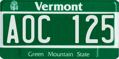 VT license plate AOC125