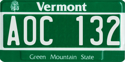 VT license plate AOC132