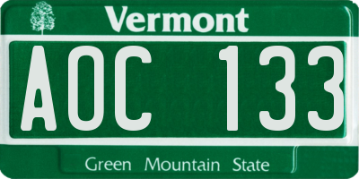 VT license plate AOC133
