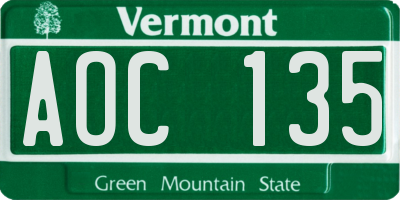 VT license plate AOC135