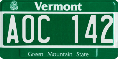VT license plate AOC142