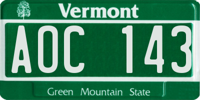VT license plate AOC143