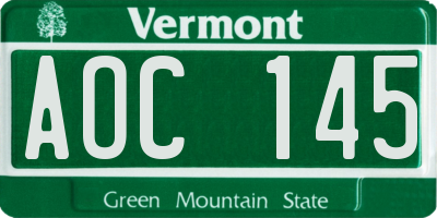 VT license plate AOC145