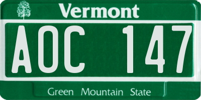 VT license plate AOC147