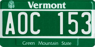 VT license plate AOC153