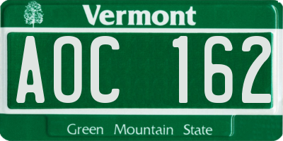 VT license plate AOC162