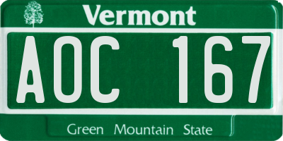 VT license plate AOC167