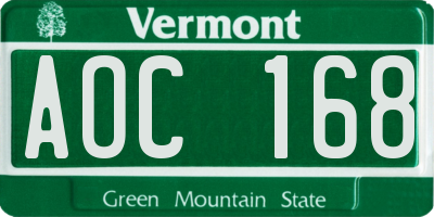 VT license plate AOC168