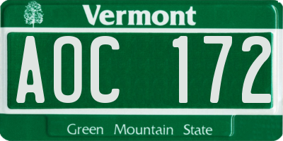 VT license plate AOC172