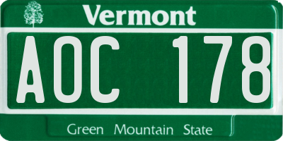VT license plate AOC178