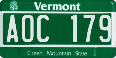 VT license plate AOC179