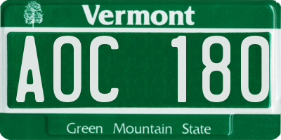 VT license plate AOC180