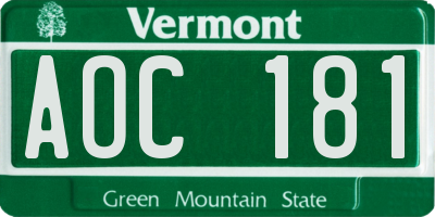 VT license plate AOC181