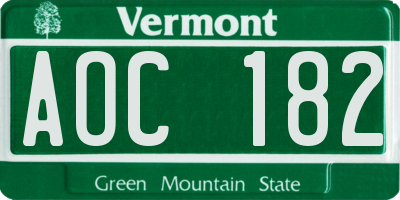 VT license plate AOC182
