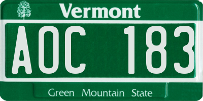 VT license plate AOC183