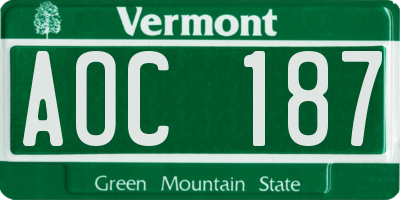 VT license plate AOC187