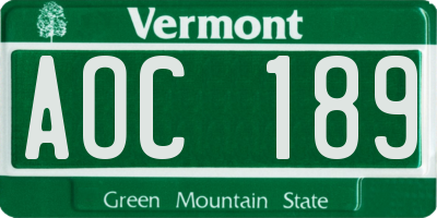 VT license plate AOC189