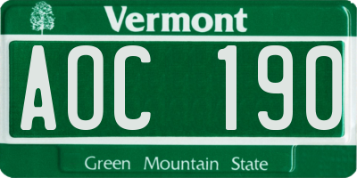 VT license plate AOC190