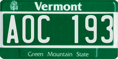 VT license plate AOC193