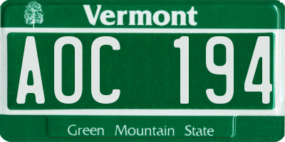 VT license plate AOC194